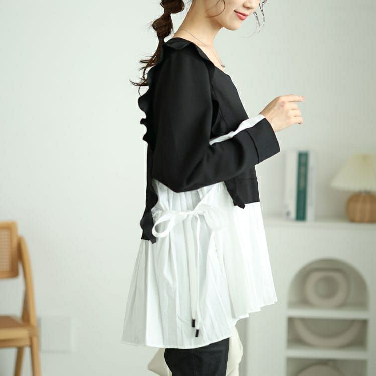 大きいサイズ レディース 配色プリーツドッキングフリルプルオーバー　jp509