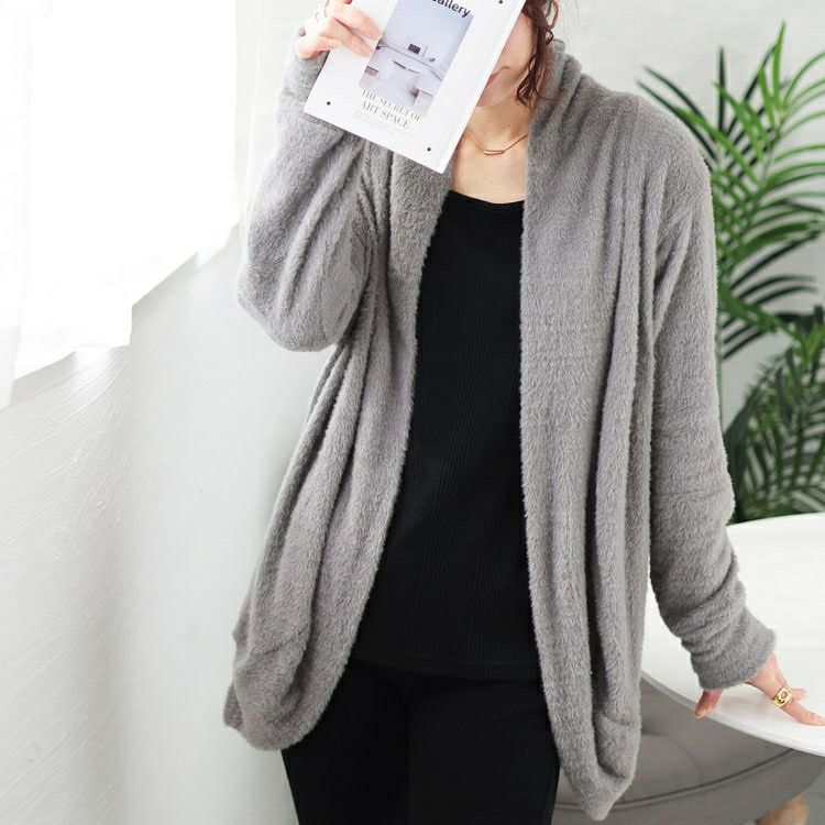 大きいサイズ レディース シャギーニットガウンカーディガン　jp508