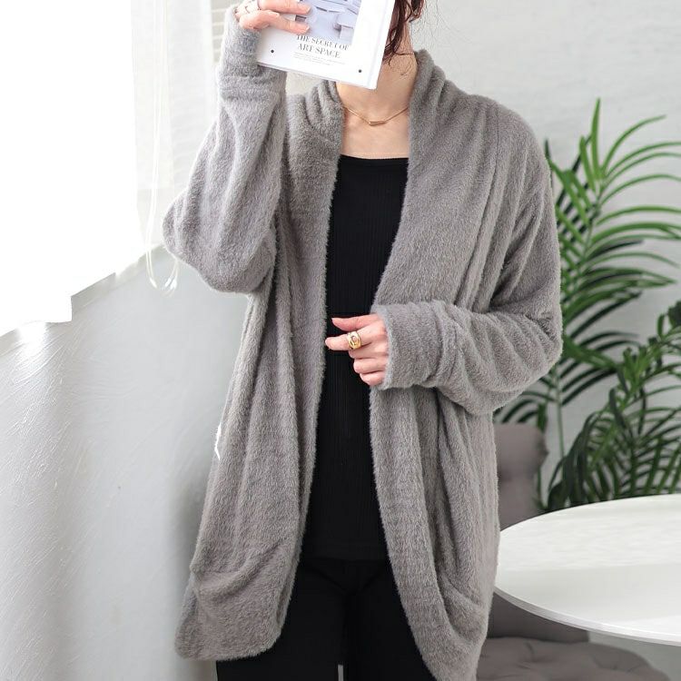 大きいサイズ レディース シャギーニットガウンカーディガン　jp508