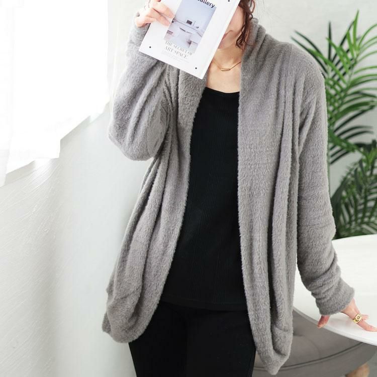 大きいサイズ レディース シャギーニットガウンカーディガン　jp508 グレー