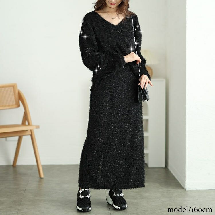 大きいサイズ レディース ラメシャギーVネックニット　tog-1010