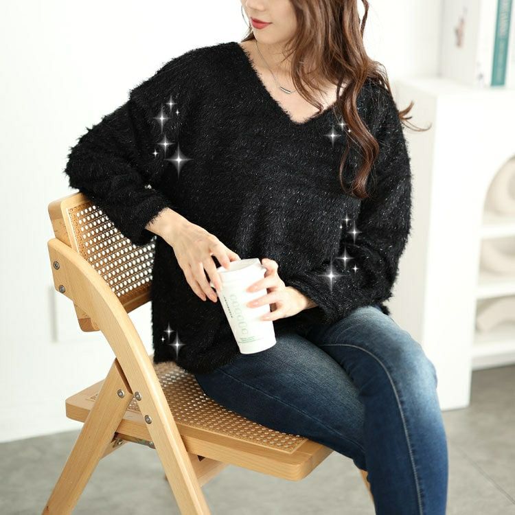 大きいサイズ レディース ラメシャギーVネックニット　tog-1010