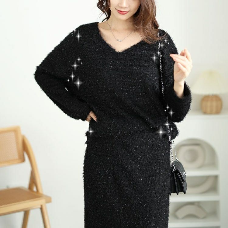 大きいサイズ レディース ラメシャギーVネックニット　tog-1010