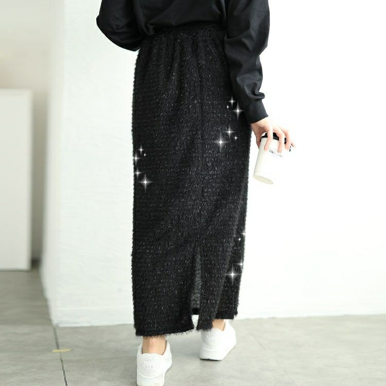 大きいサイズ レディース ラメシャギーバックスリットナロースカート　tog-1008