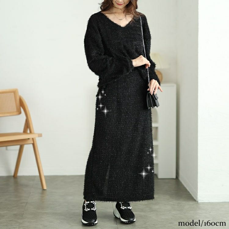 大きいサイズ レディース ラメシャギーバックスリットナロースカート　tog-1008