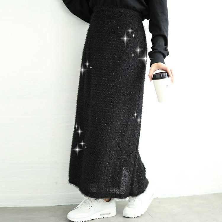 大きいサイズ レディース ラメシャギーバックスリットナロースカート　tog-1008