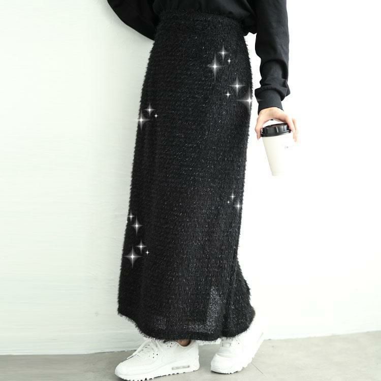 大きいサイズ レディース ラメシャギーバックスリットナロースカート　tog-1008 ブラック