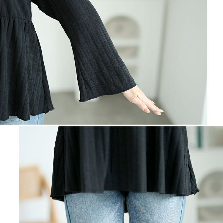 大きいサイズ レディース フレア袖リブペプラムトップス　jp515