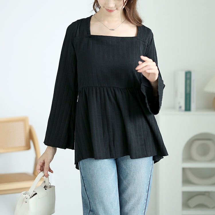 大きいサイズ レディース フレア袖リブペプラムトップス　jp515
