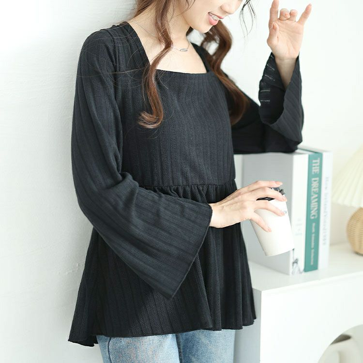 大きいサイズ レディース フレア袖リブペプラムトップス　jp515