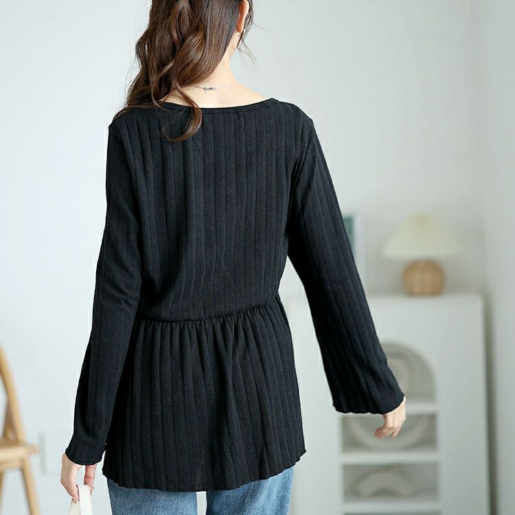 大きいサイズ レディース フレア袖リブペプラムトップス　jp515