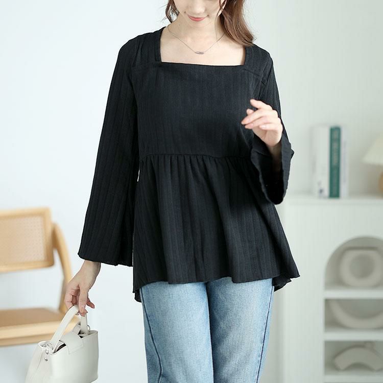 大きいサイズ レディース フレア袖リブペプラムトップス　jp515 ブラック