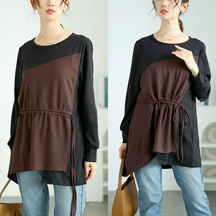 大きいサイズ レディース ウエストシャーリングアシメトップス　jp514