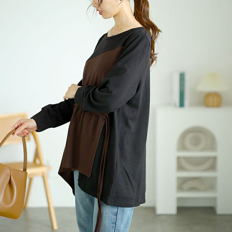 大きいサイズ レディース ウエストシャーリングアシメトップス　jp514