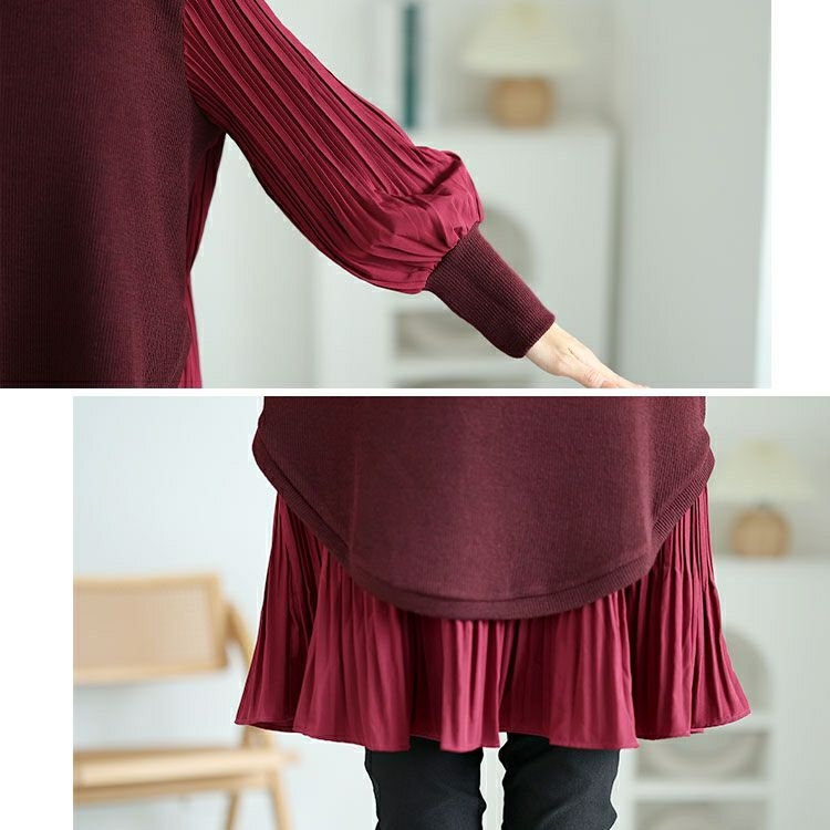 大きいサイズ レディース 異素材プリーツプルオーバー　jp512