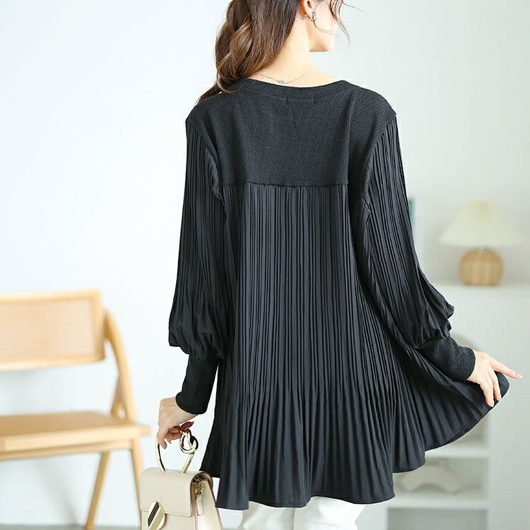 大きいサイズ レディース 異素材プリーツプルオーバー　jp512