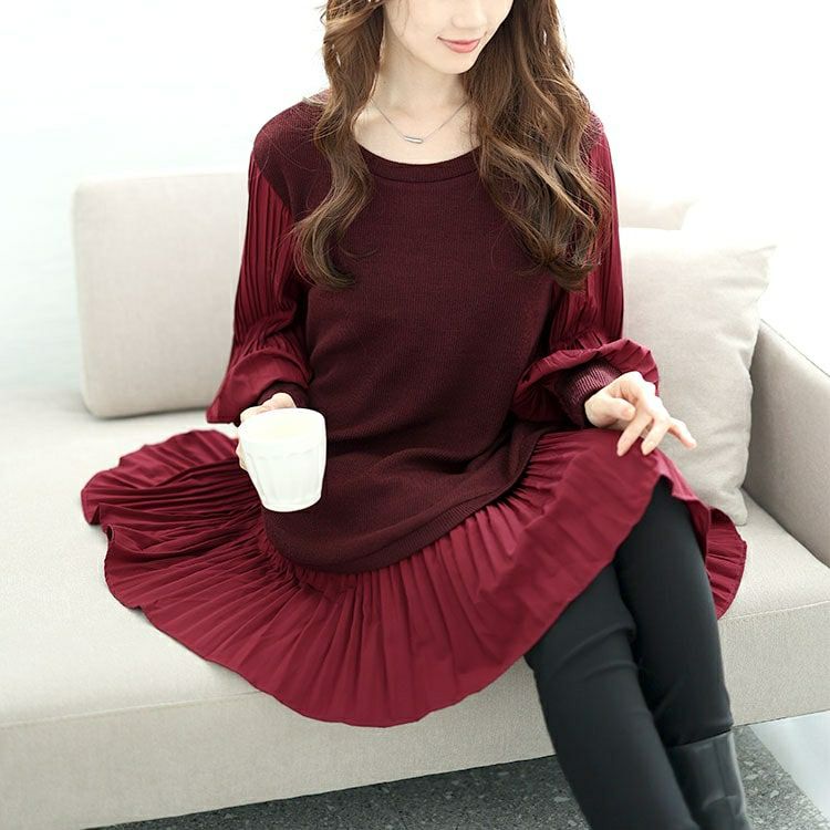 大きいサイズ レディース 異素材プリーツプルオーバー　jp512