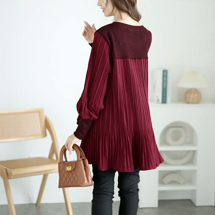 大きいサイズ レディース 異素材プリーツプルオーバー　jp512