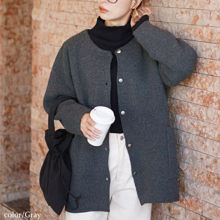 大きいサイズ レディース ノーカラーニットカーディガン　cpdai-640582