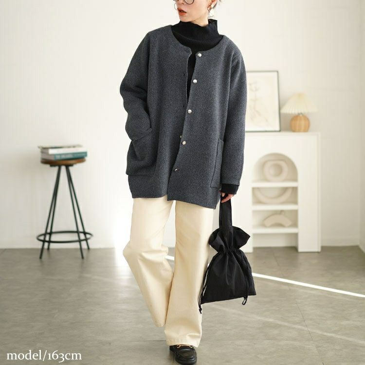 大きいサイズ レディース ノーカラーニットカーディガン　cpdai-640582