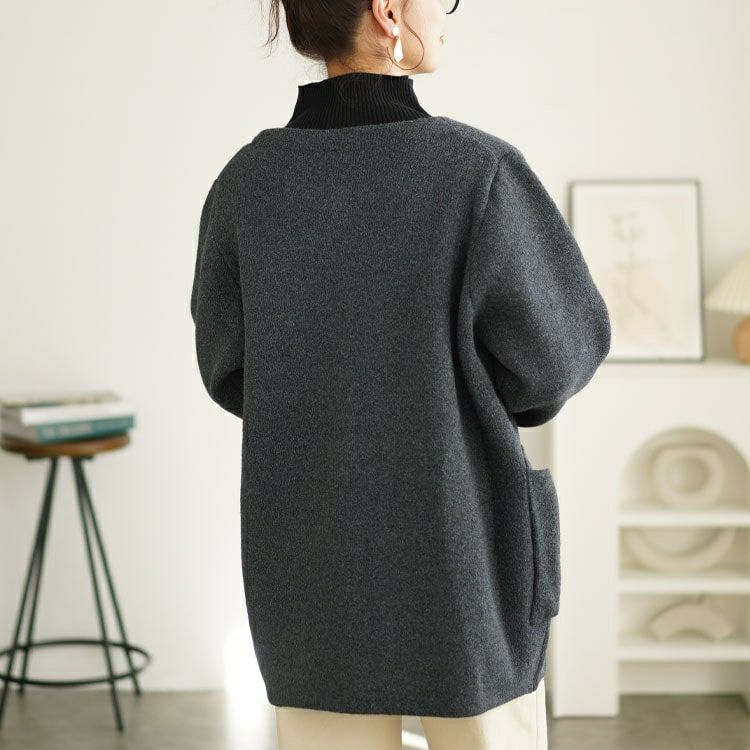 大きいサイズ レディース ノーカラーニットカーディガン　cpdai-640582