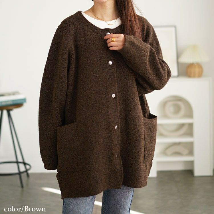 イベントセール】 大きいサイズ レディース ノーカラーニット