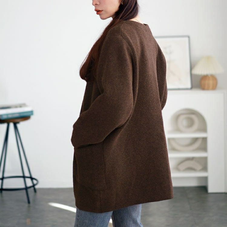 大きいサイズ レディース ノーカラーニットカーディガン　cpdai-640582