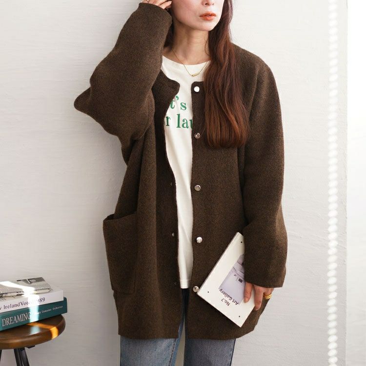 大きいサイズ レディース ノーカラーニットカーディガン　cpdai-640582