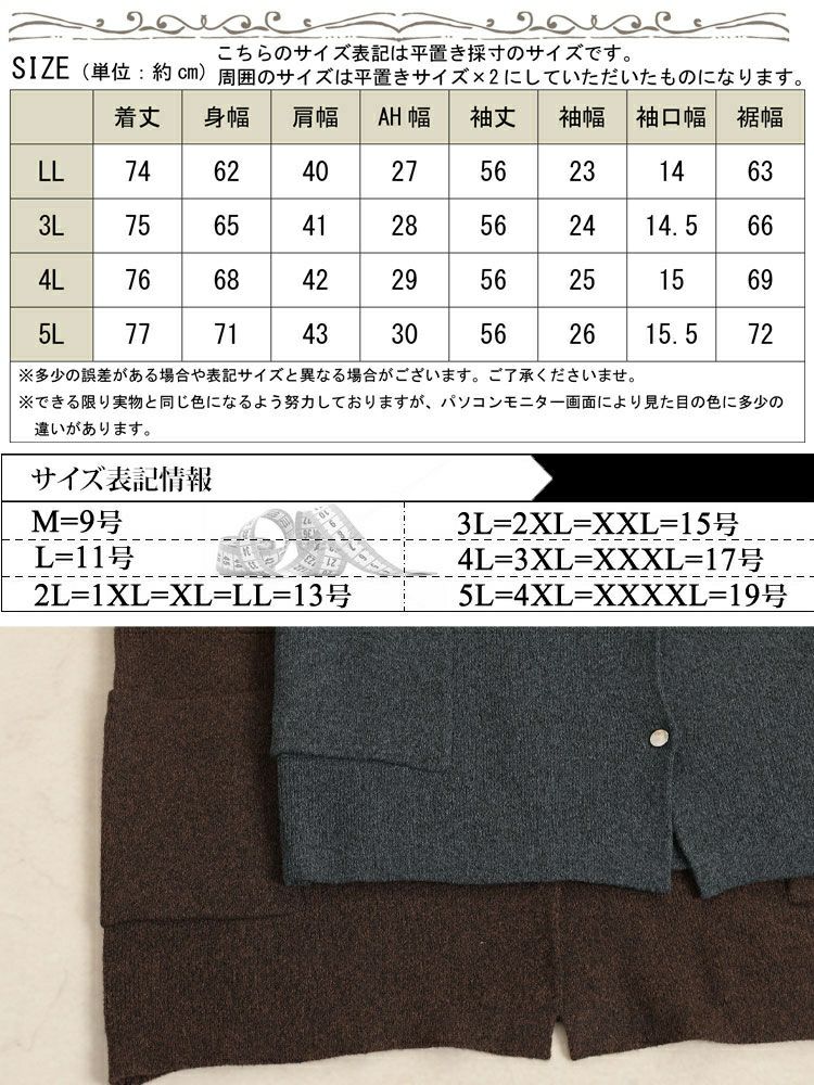 大きいサイズ レディース ノーカラーニットカーディガン　cpdai-640582