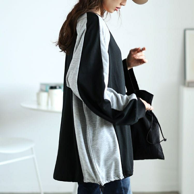 大きいサイズ レディース 裾ドロスト配色ラグランプルオーバー　bai-0167