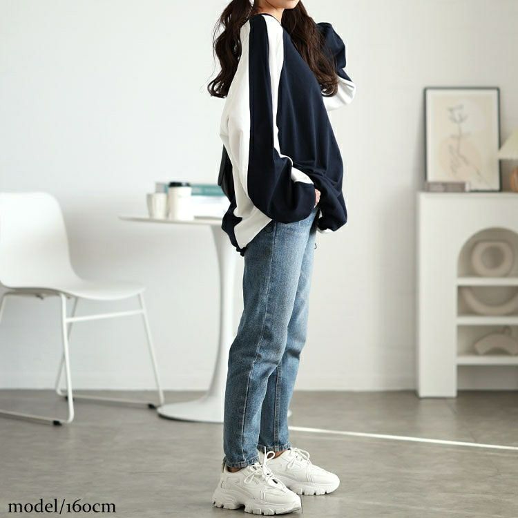 大きいサイズ レディース 裾ドロスト配色ラグランプルオーバー　bai-0167