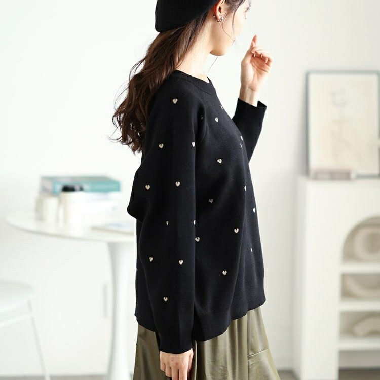 大きいサイズ レディース ハート柄ジャガードラグランニット　cpdai-640588