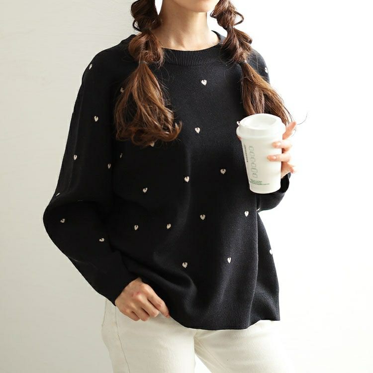 大きいサイズ レディース ハート柄ジャガードラグランニット　cpdai-640588