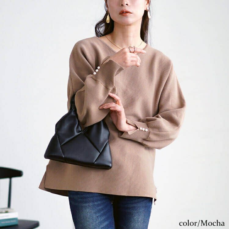 大きいサイズ レディース パールボタンミラノリブドルマンニット　cpdai-640615