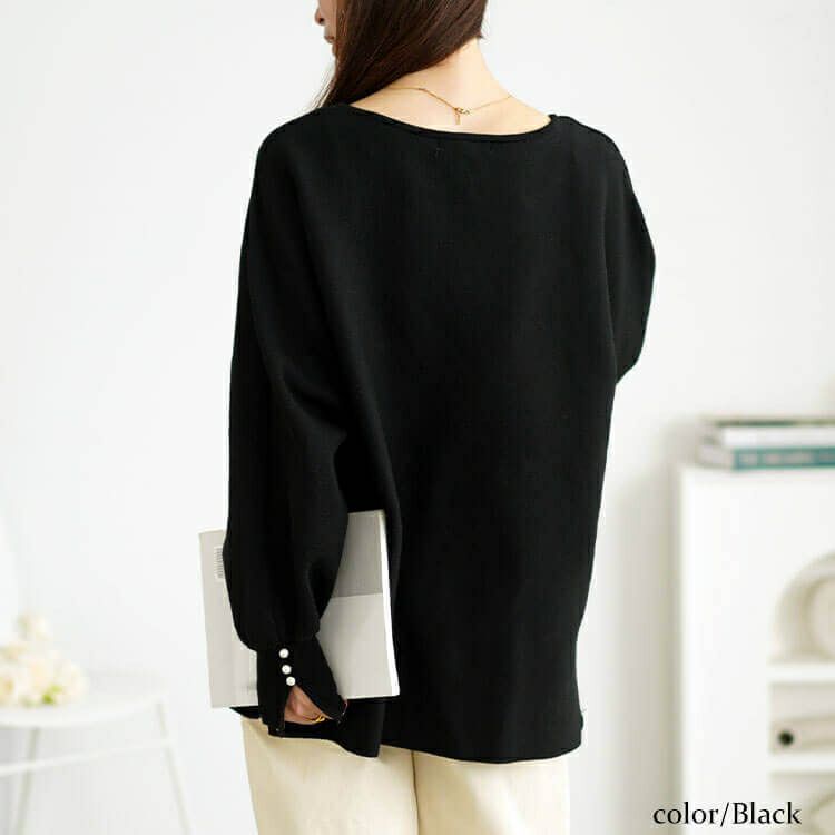 大きいサイズ レディース パールボタンミラノリブドルマンニット　cpdai-640615