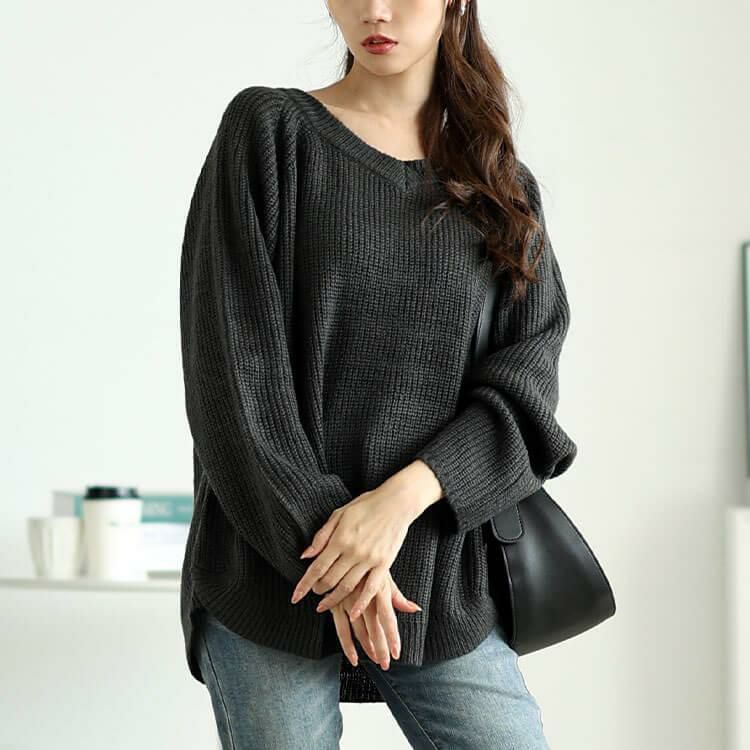 大きいサイズ レディース 前後2wayラメリブニット　cpdai-640617 チャコール