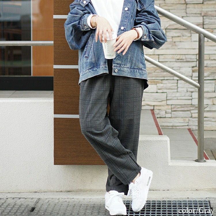 大きいサイズ レディース チェック柄メルティストレッチ微起毛テーパードパンツ　cpdai-640531