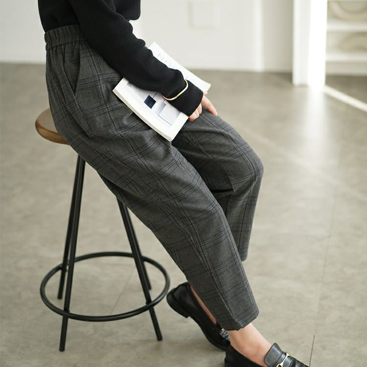 大きいサイズ レディース チェック柄メルティストレッチ微起毛テーパードパンツ　cpdai-640531