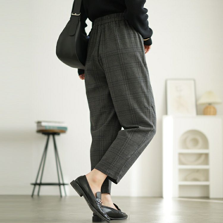 大きいサイズ レディース チェック柄メルティストレッチ微起毛テーパードパンツ　cpdai-640531