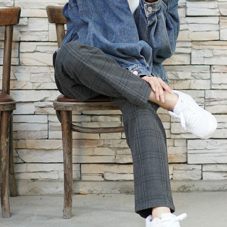 大きいサイズ レディース チェック柄メルティストレッチ微起毛テーパードパンツ　cpdai-640531