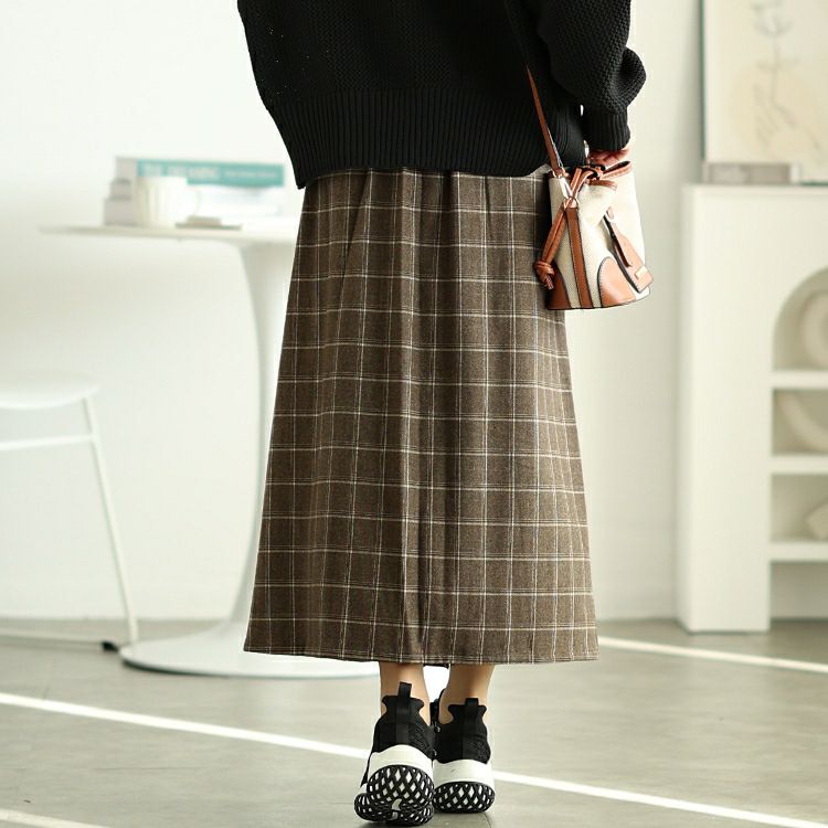 大きいサイズ レディース チェック柄メルティストレッチ微起毛タックナロースカート　cpdai-640533