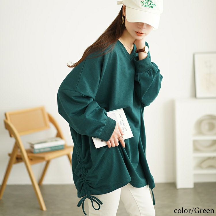 大きいサイズ レディース Vネックサイドドロストプルオーバー　bai-0165