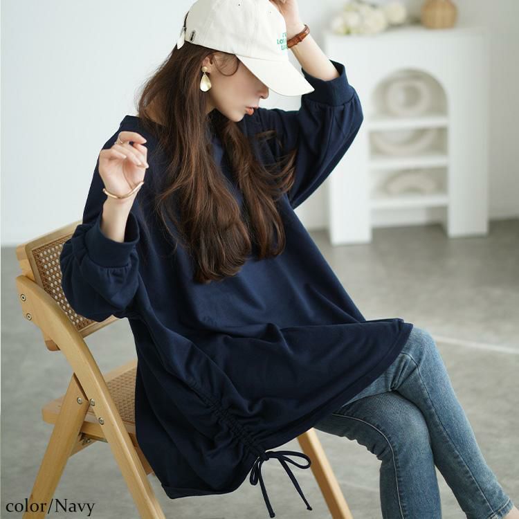大きいサイズ レディース Vネックサイドドロストプルオーバー　bai-0165 ネイビー