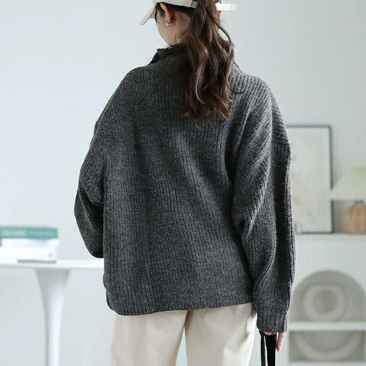 大きいサイズ レディース ハイネックサイドボタンリブニット　wn-0221