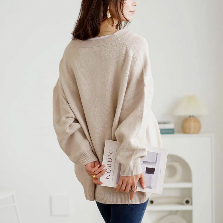 大きいサイズ レディース ドロップショルダー深Vネックセーター　wn-0220