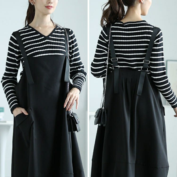 大きいサイズ レディース Vネックボーダーコットンリブニット　wn-0213