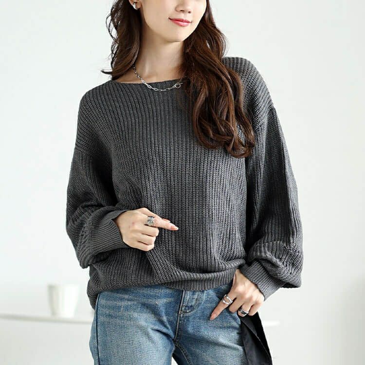 大きいサイズ レディース ボートネックドルマンリブニット　wn-0203