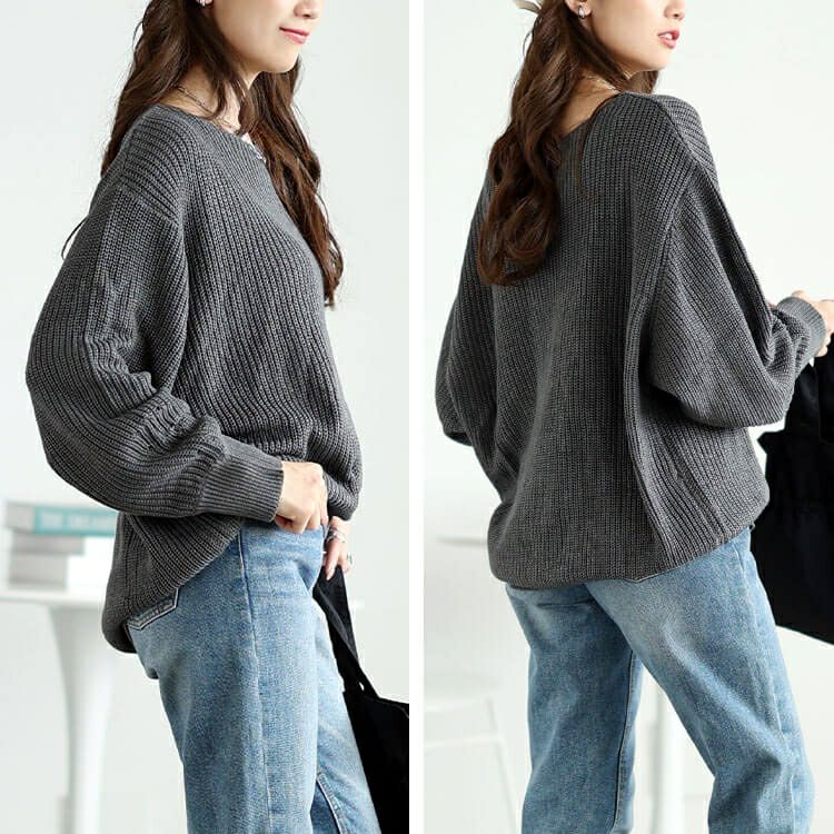 大きいサイズ レディース ボートネックドルマンリブニット　wn-0203