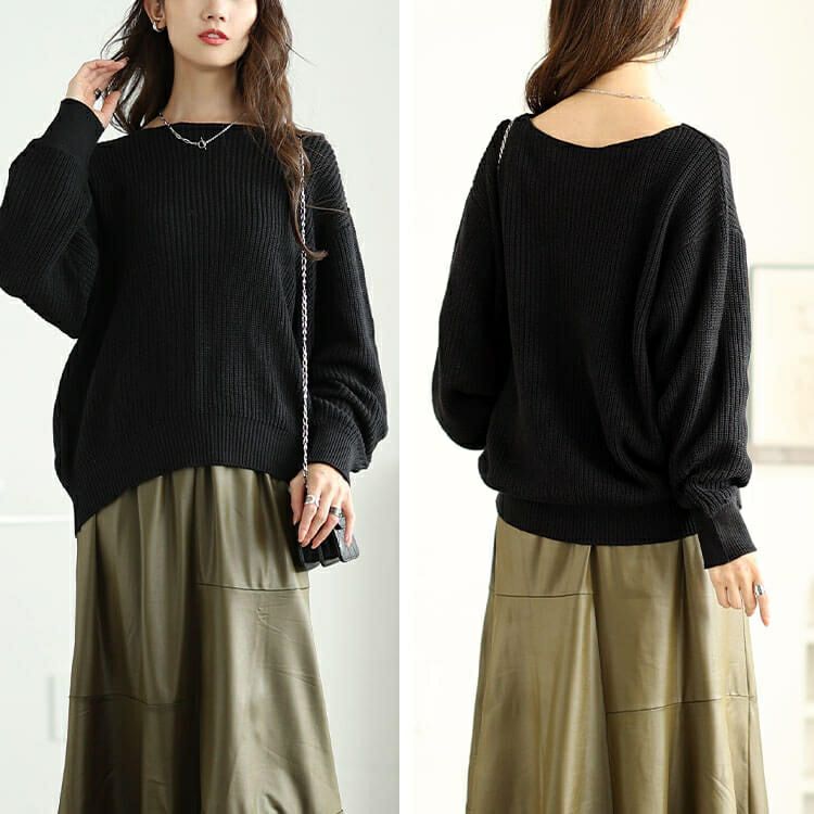 大きいサイズ レディース ボートネックドルマンリブニット　wn-0203