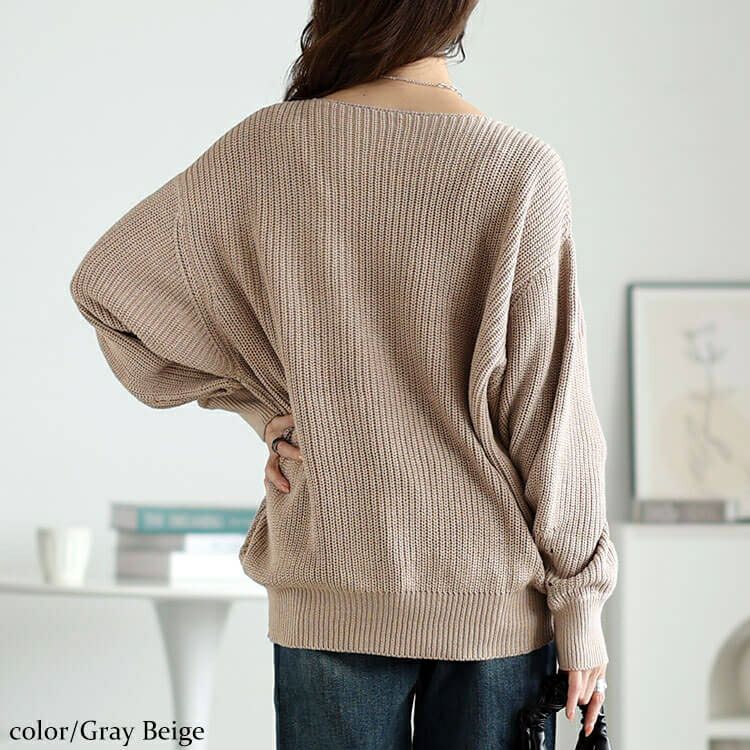 大きいサイズ レディース ボートネックドルマンリブニット　wn-0203